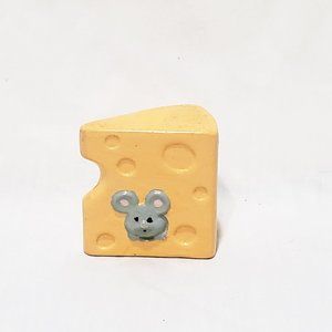 Cheese with Mouse in it Figurine 1" Hand Painted Chalkware Vintage